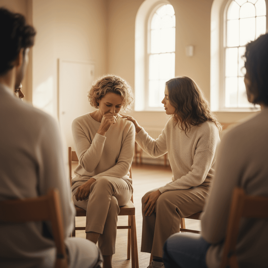 Women in supportive community circle